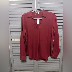 NWT Maurices Burgundy V-Neck Blouse with Long Sleeves Size M